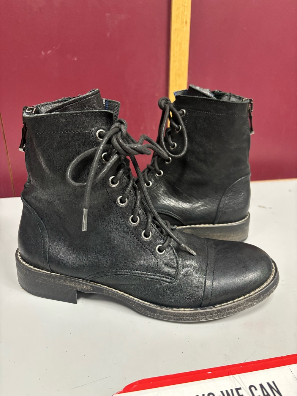 Free People Black Lace-Up Combat Boots | Size 38
